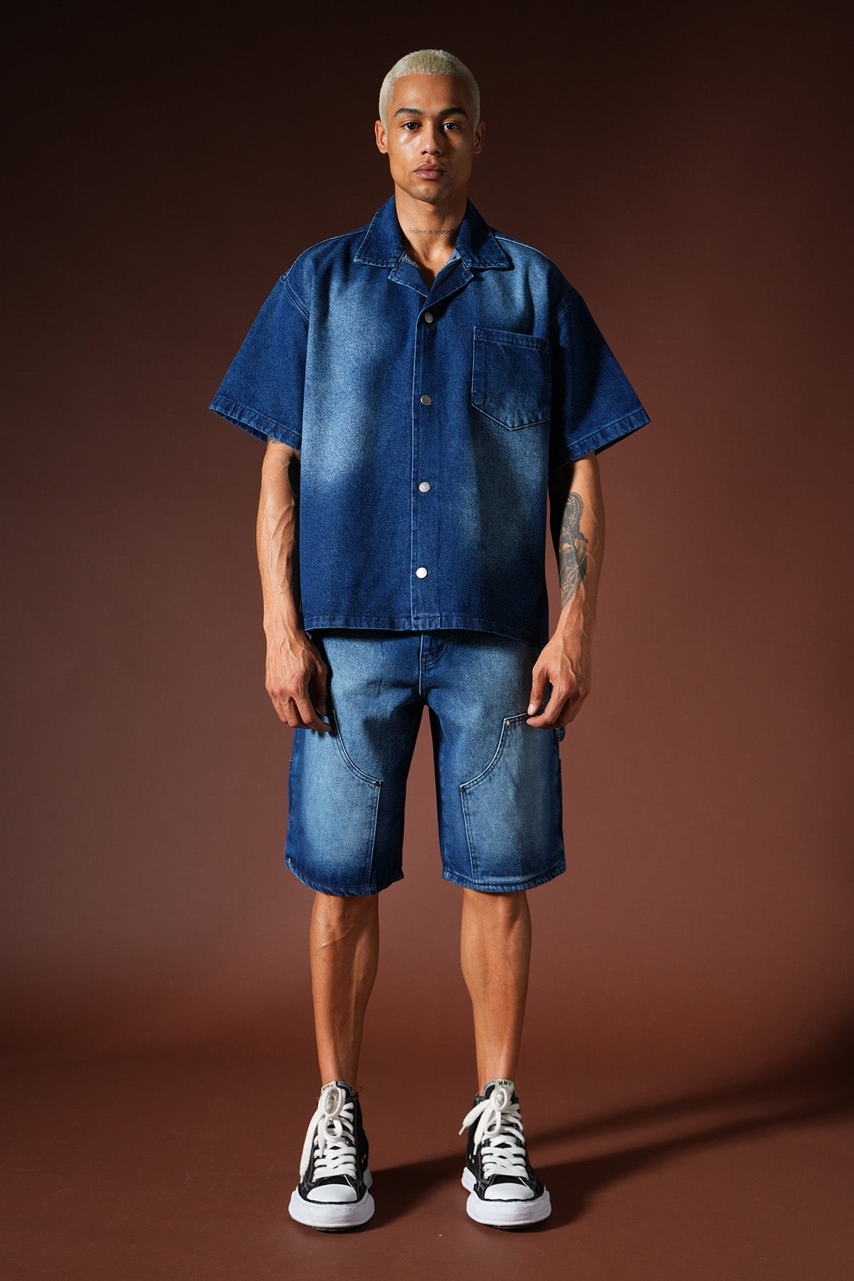 Oversize-Denim-Hemd- und Shorts-Set TK-02