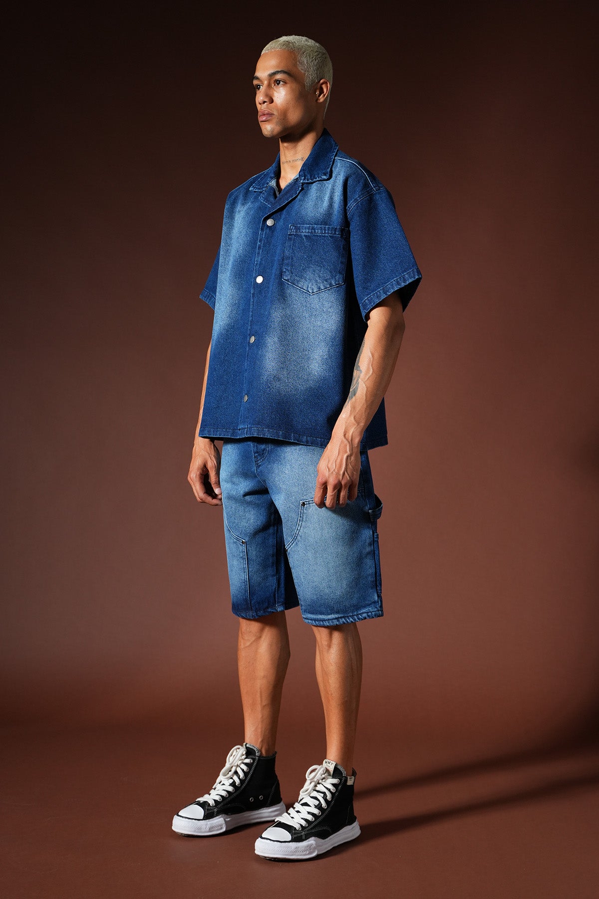 Oversize-Denim-Hemd- und Shorts-Set TK-02