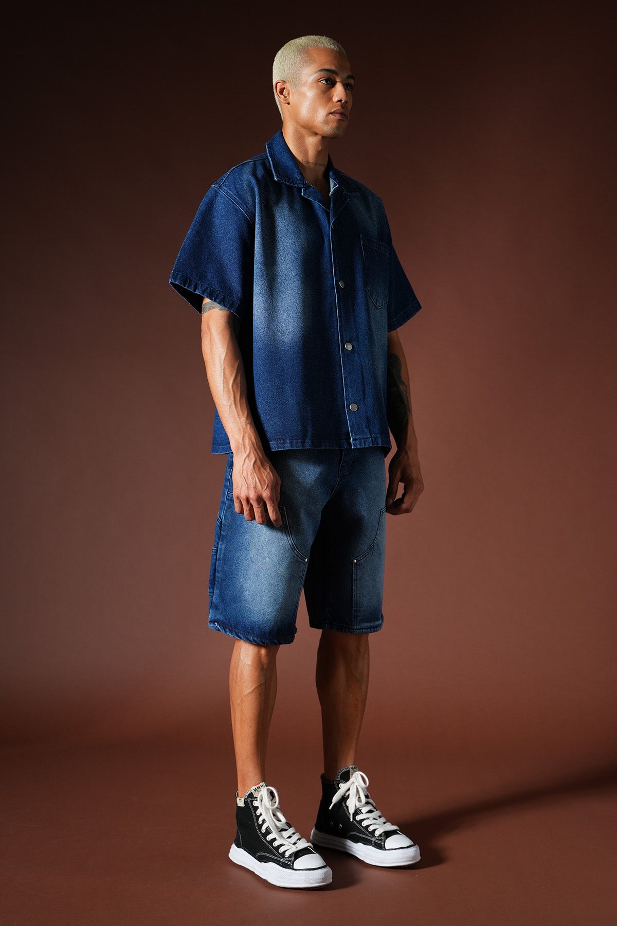 Oversize-Denim-Hemd- und Shorts-Set TK-02
