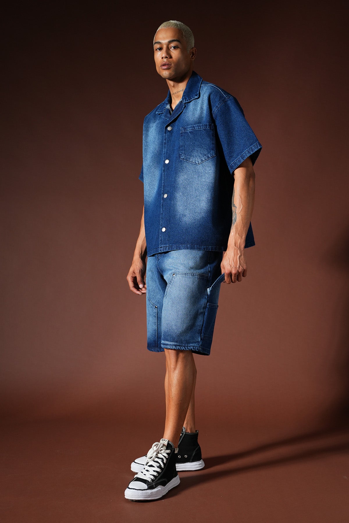 Oversize-Denim-Hemd- und Shorts-Set TK-02