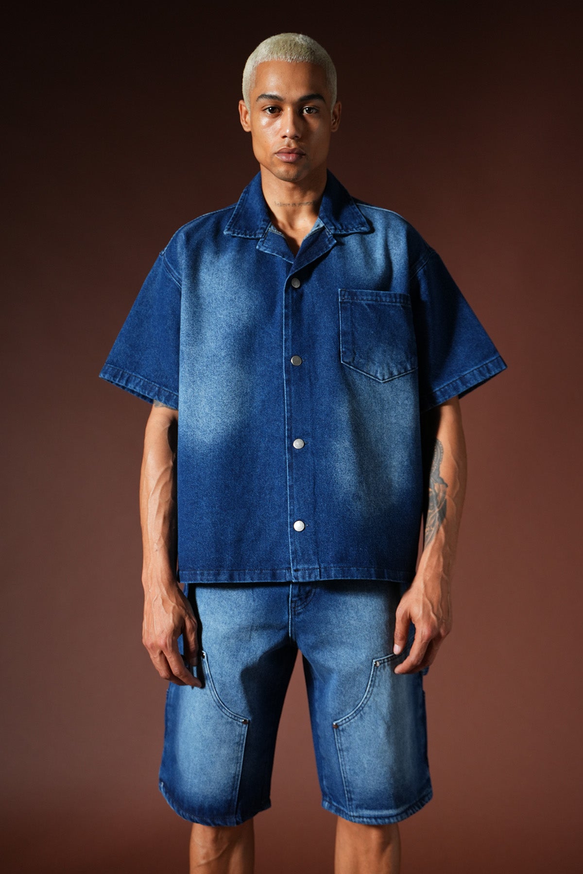 Oversize-Denim-Hemd- und Shorts-Set TK-02