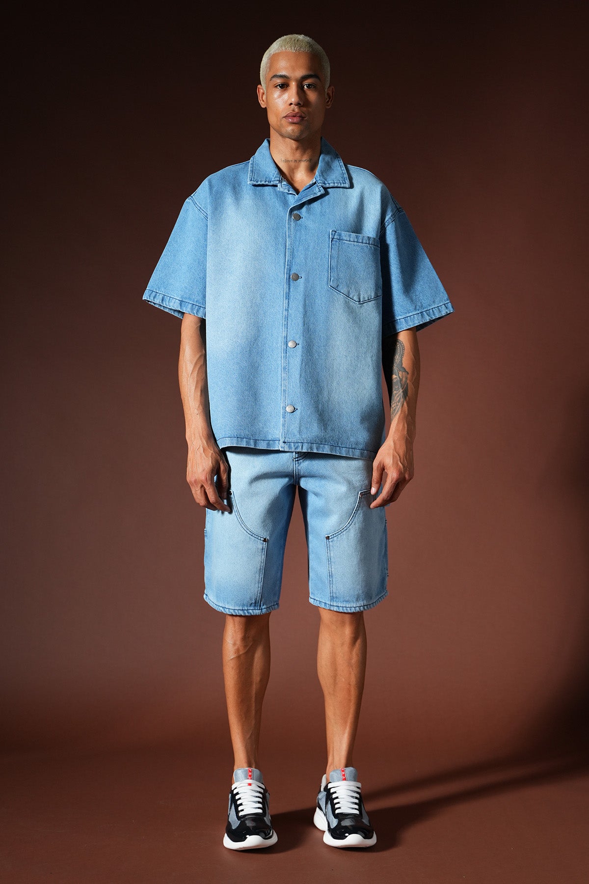 Oversize-Denim-Hemd- und Shorts-Set TK-02