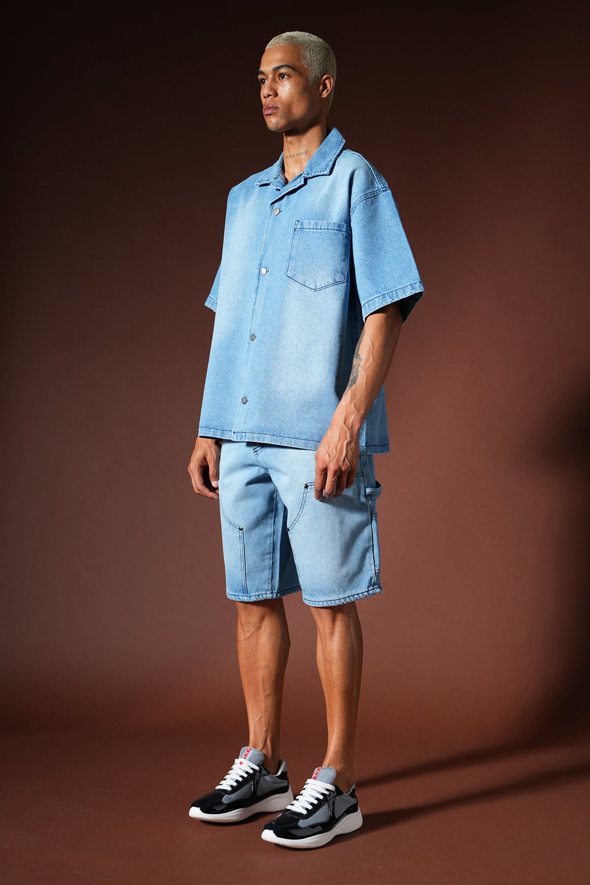 Oversize-Denim-Hemd- und Shorts-Set TK-02