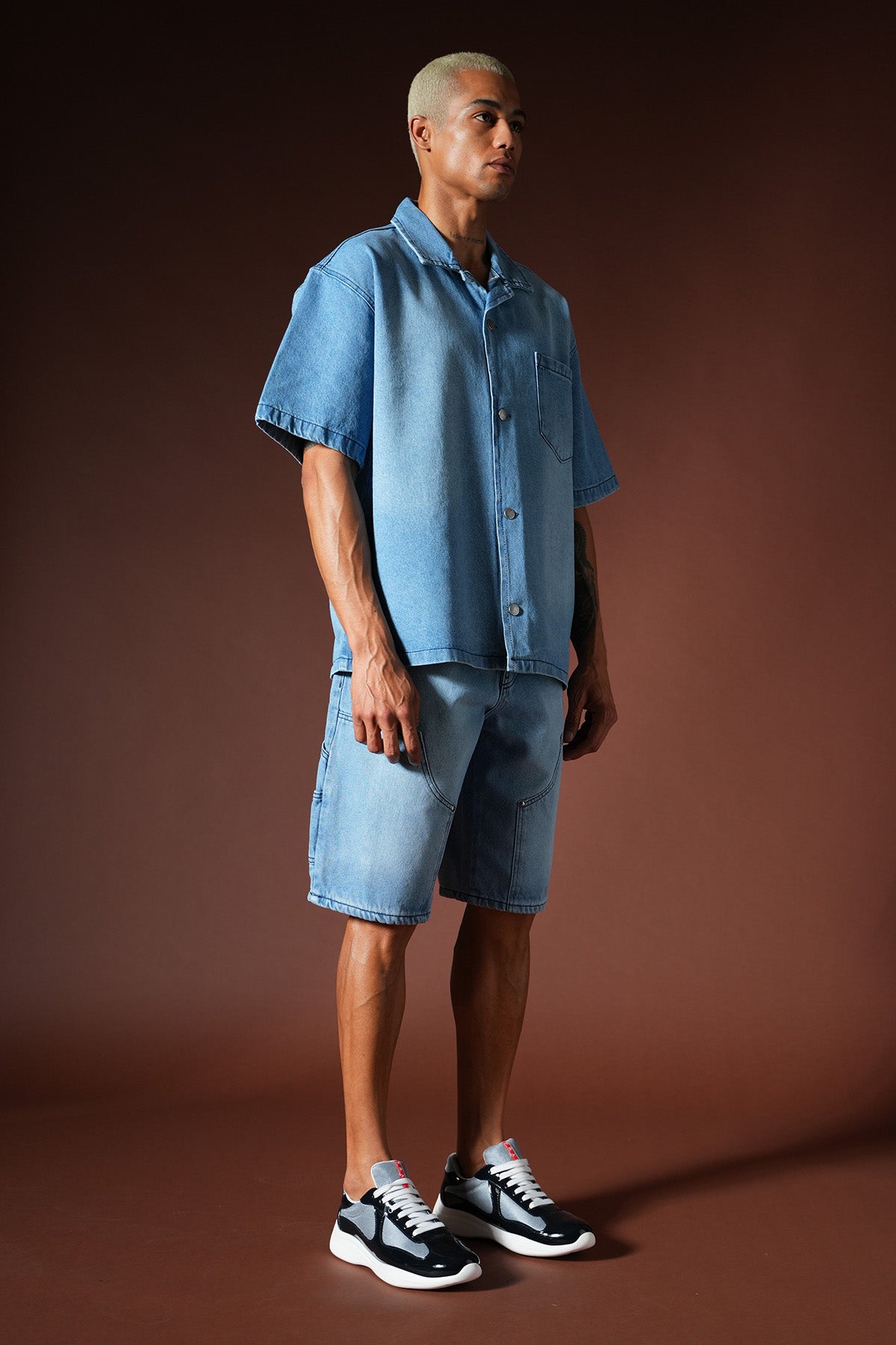 Oversize-Denim-Hemd- und Shorts-Set TK-02