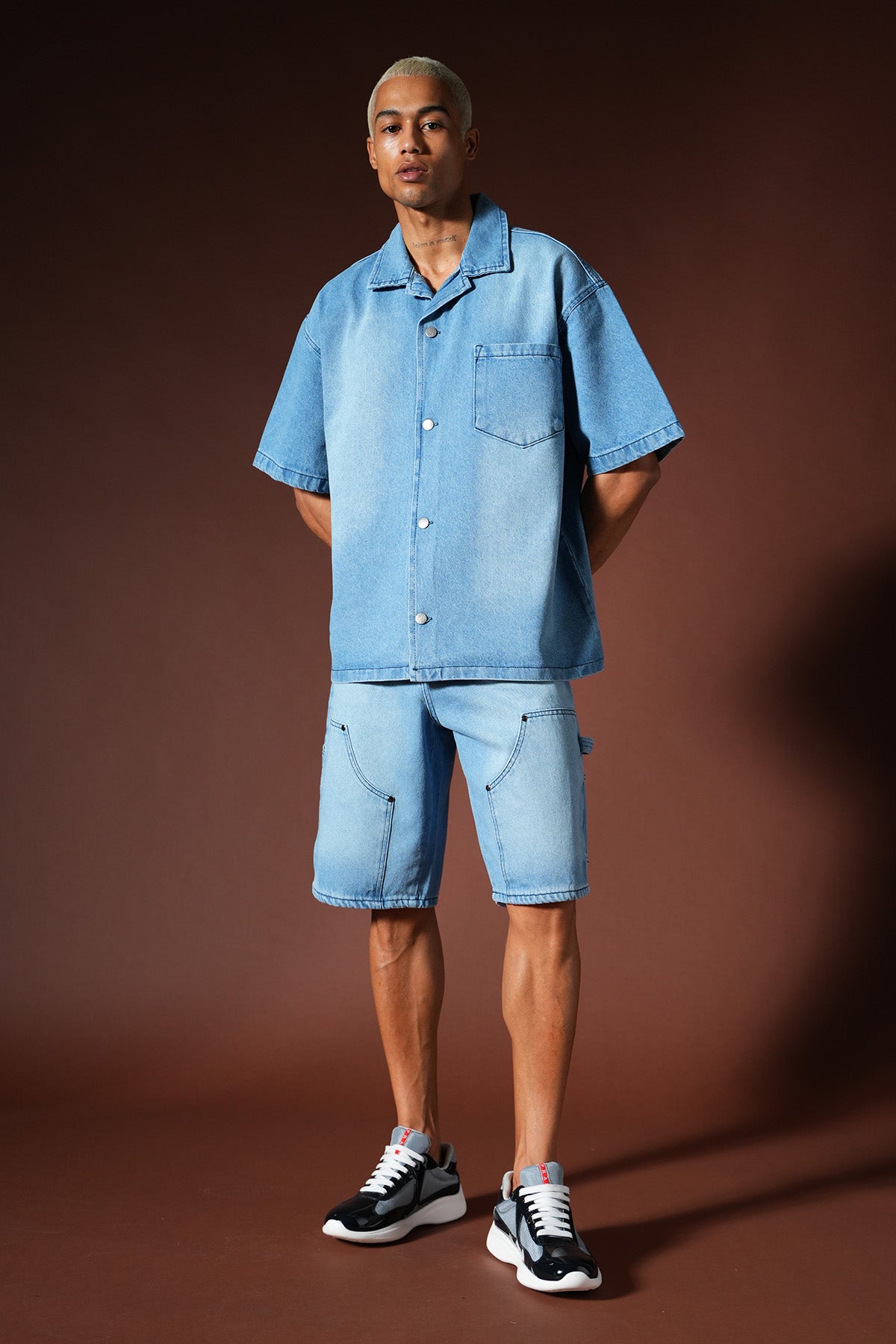 Oversize-Denim-Hemd- und Shorts-Set TK-02
