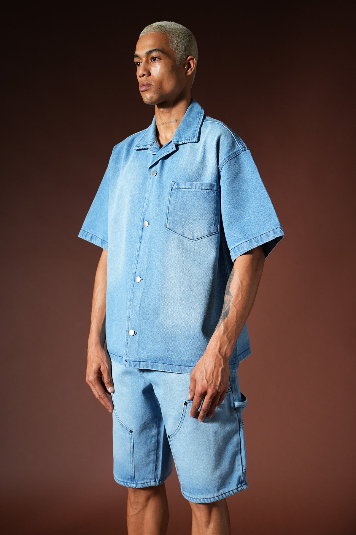 Oversize-Denim-Hemd- und Shorts-Set TK-02