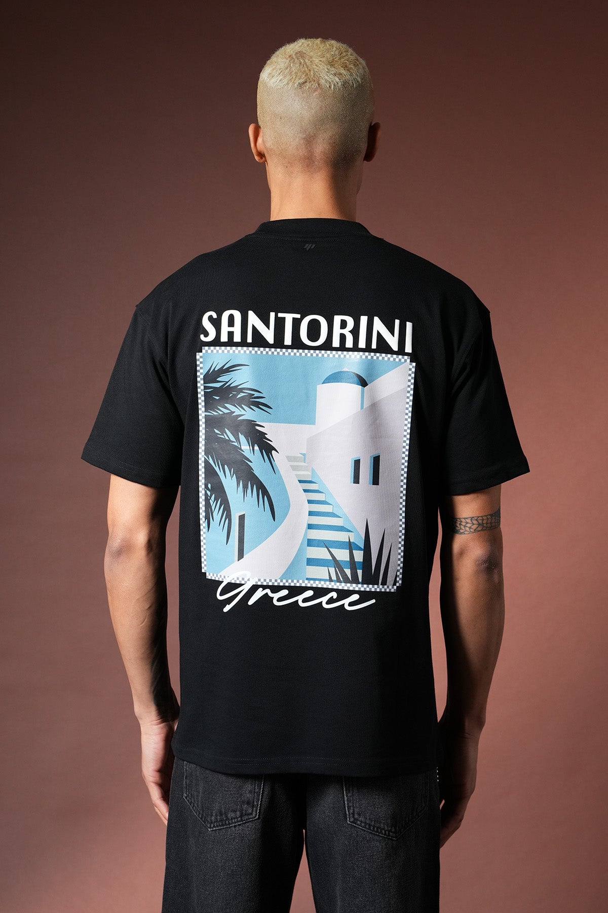 T-Shirt mit Santorin-Aufdruck – LL110090