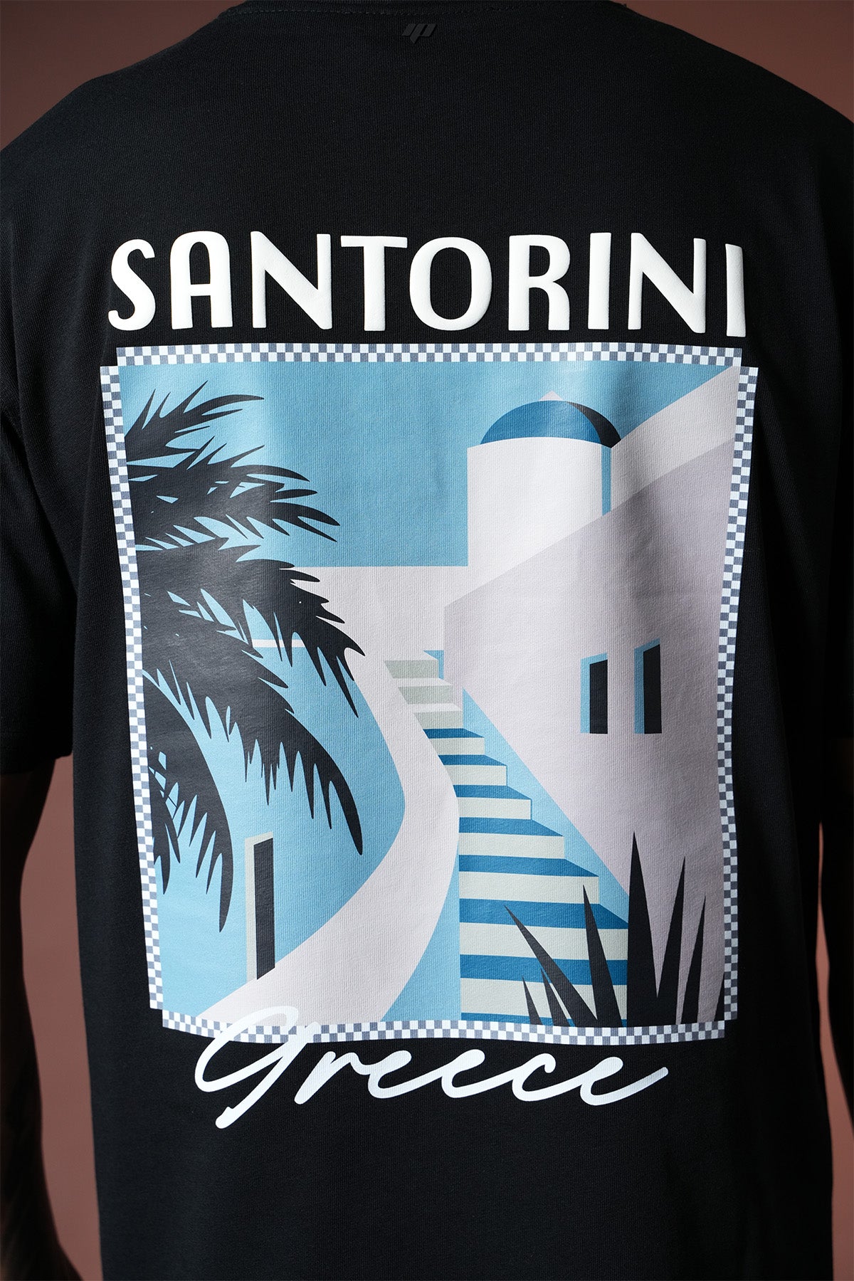T-Shirt mit Santorin-Aufdruck – LL110090
