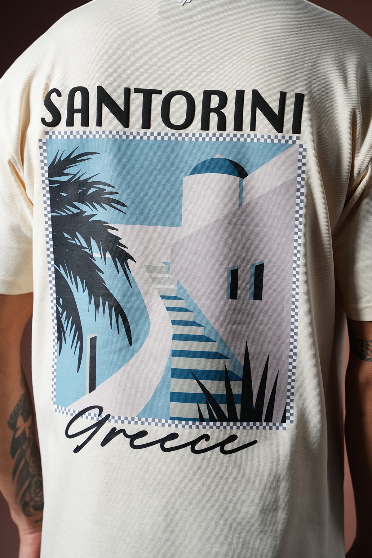 T-Shirt mit Santorin-Aufdruck – LL110090