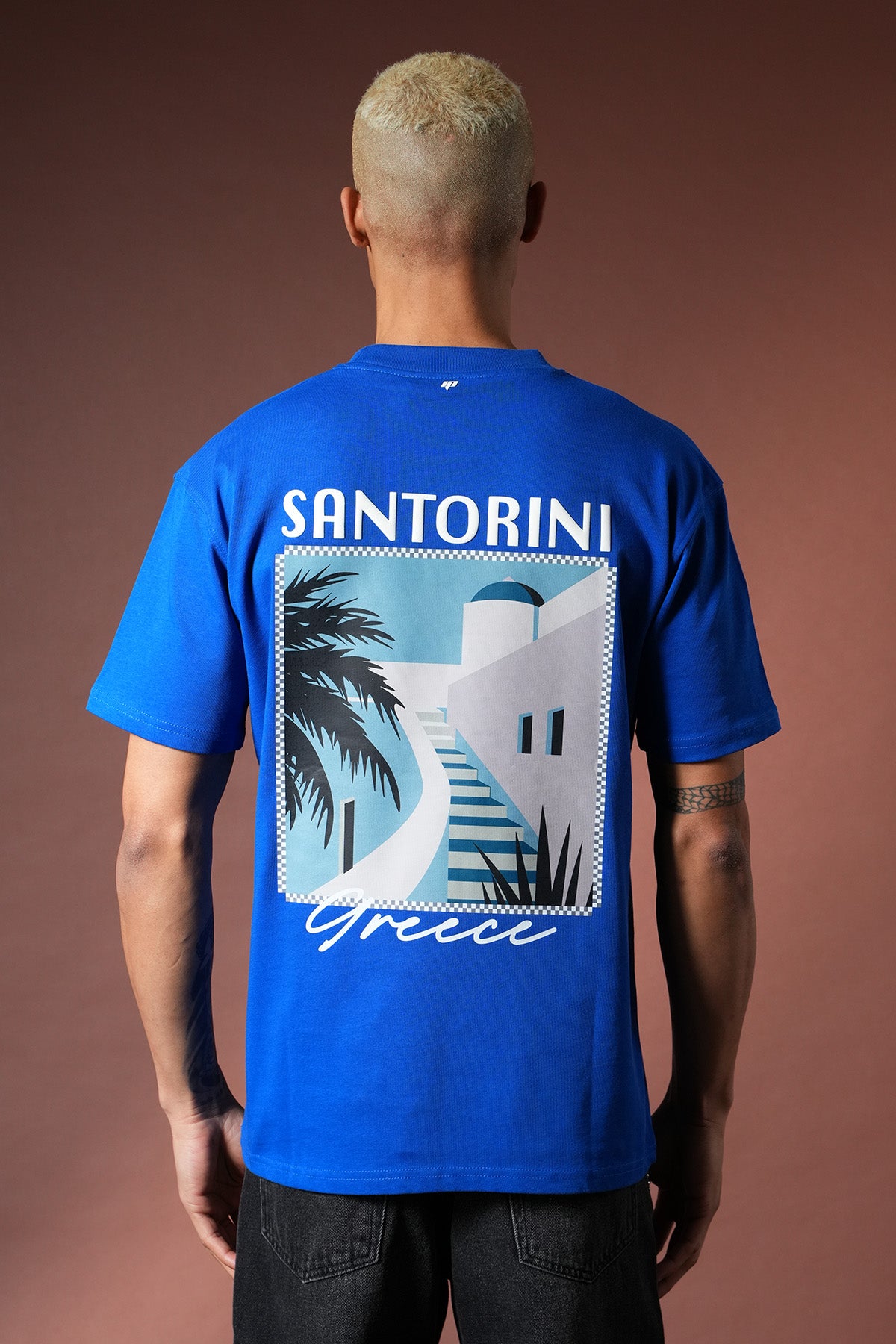 T-Shirt mit Santorin-Aufdruck – LL110090
