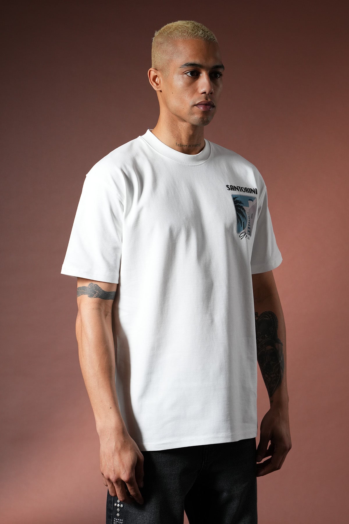 T-Shirt mit Santorin-Aufdruck – LL110090