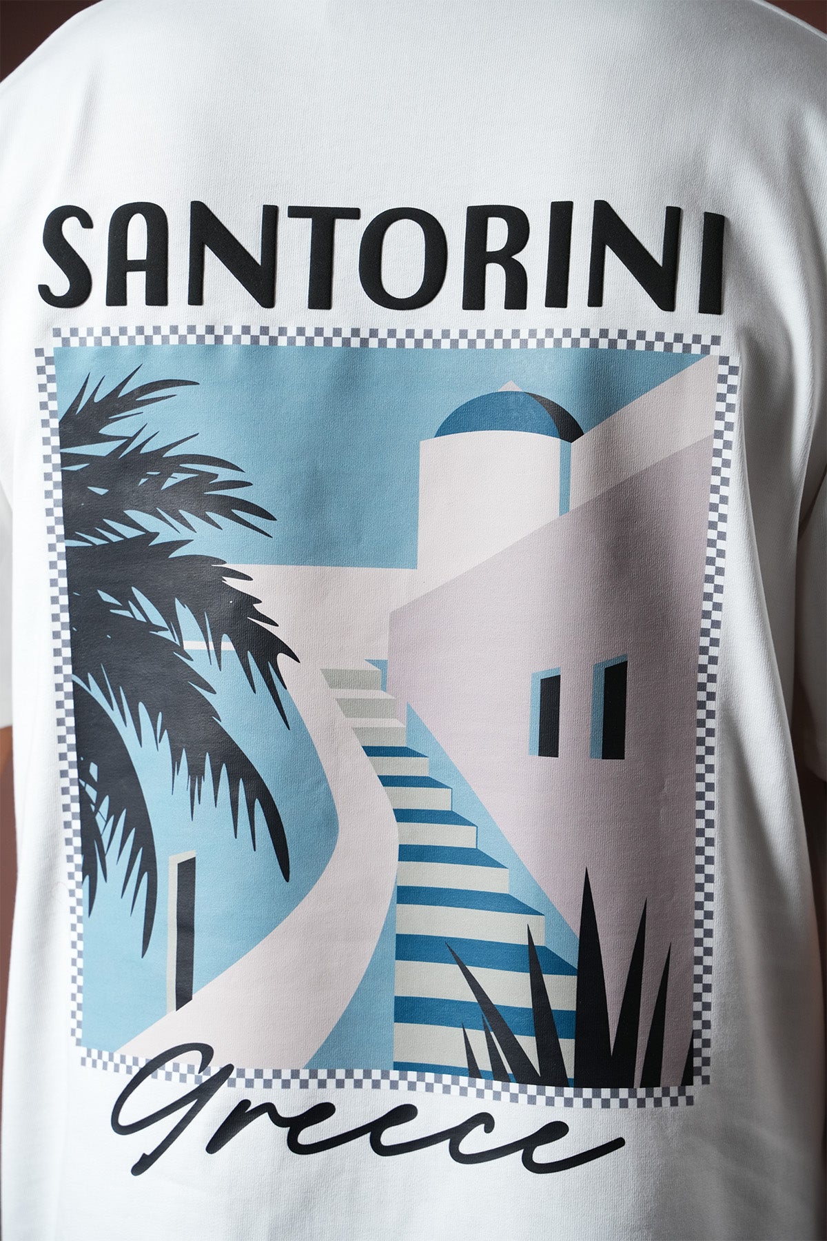 T-Shirt mit Santorin-Aufdruck – LL110090