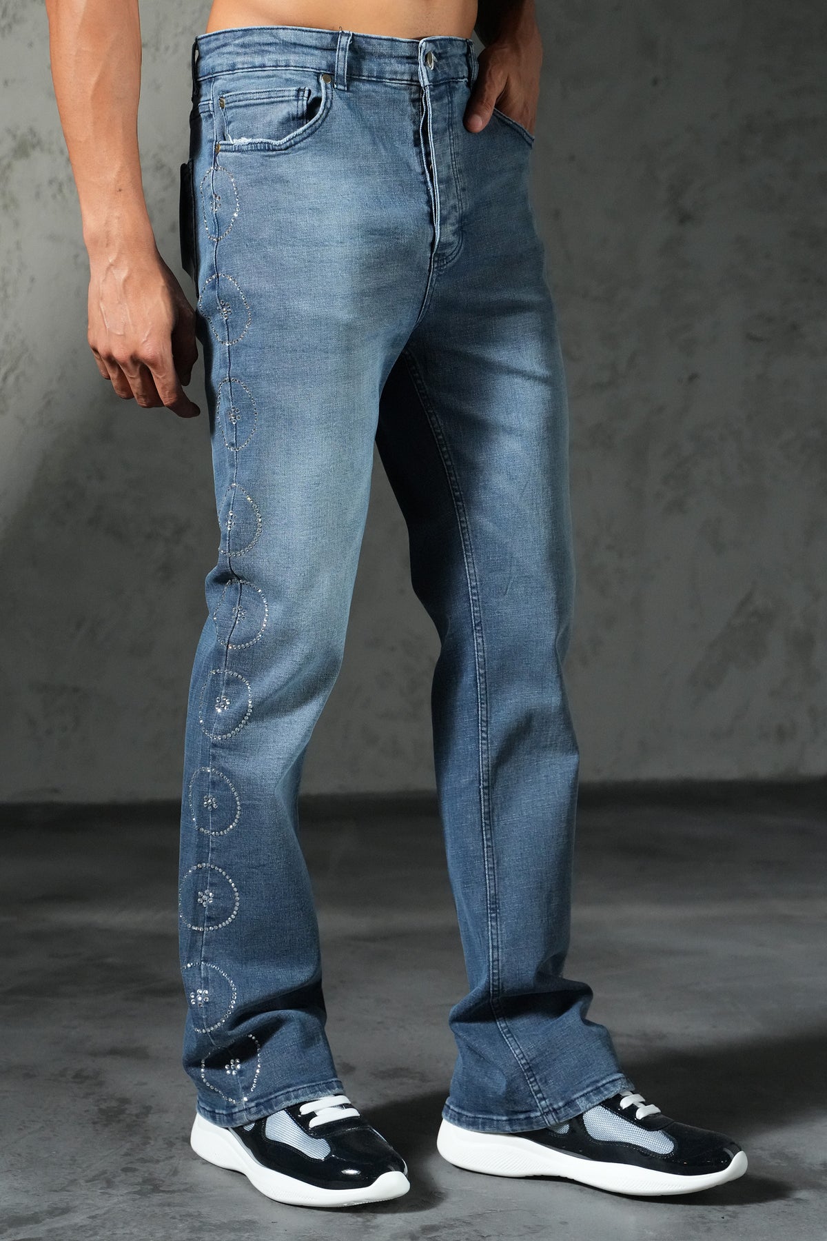 Schlagjeans mit runden Motiven FG 102
