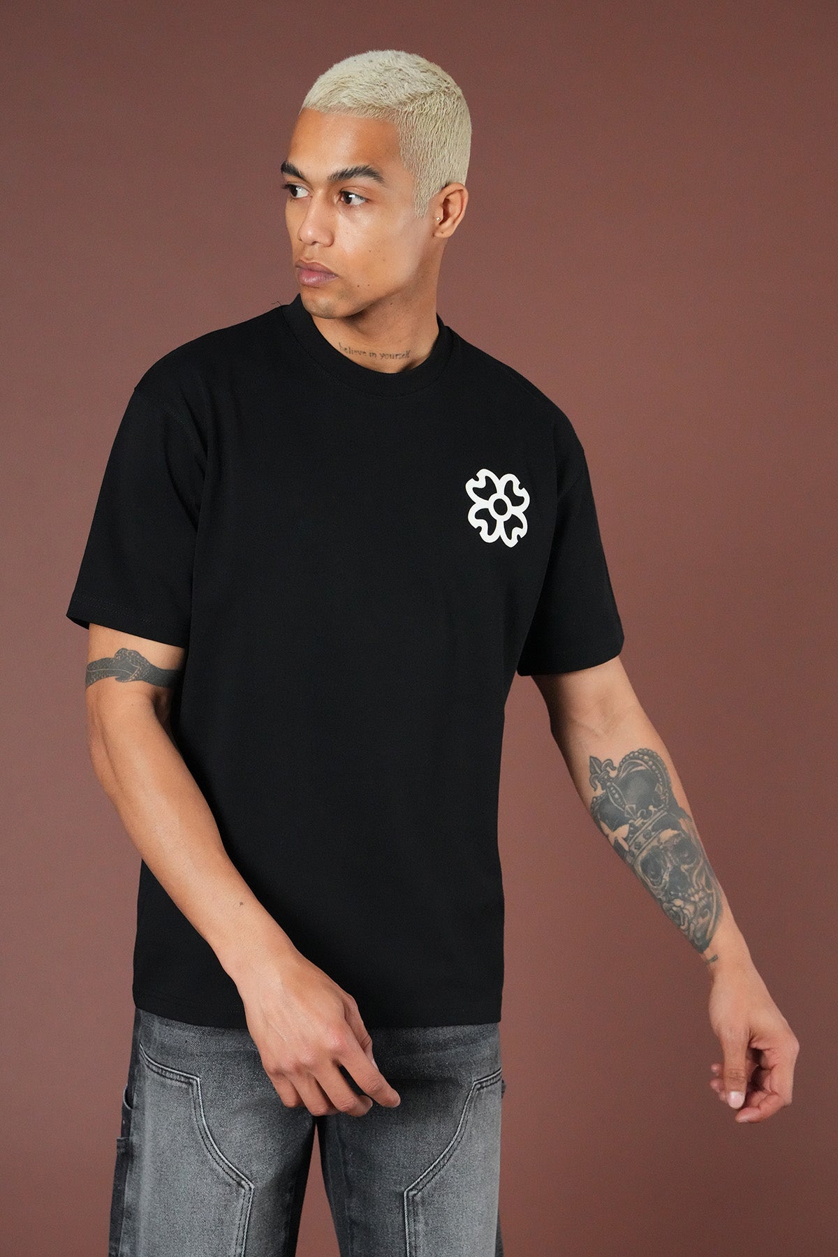 T-shirt MEN'S avec applique fleur devant AND dos LL1100161