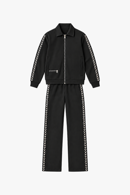 Ensemble LL110029 Noir — vue à plat, poche zippée asymétrique conforme