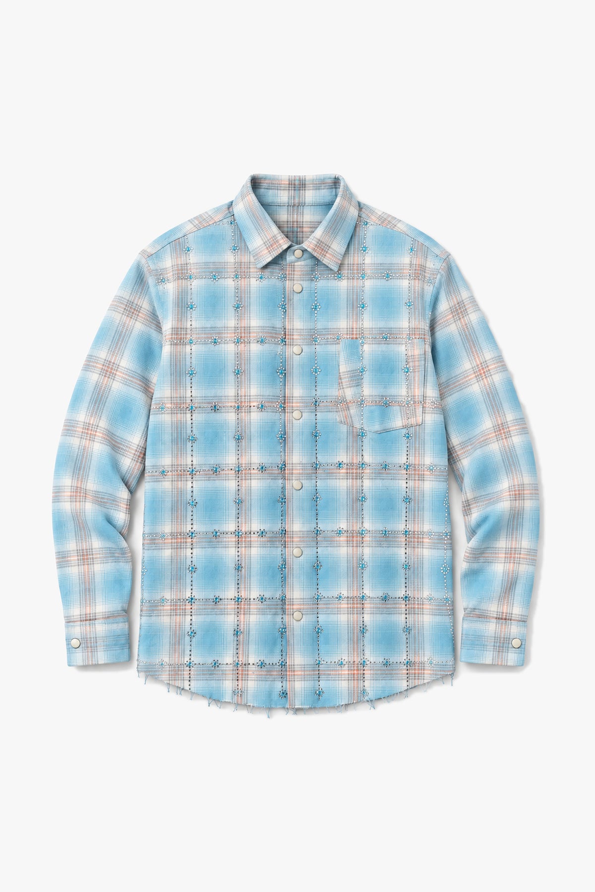 Chemise bas effiloché 27705 - bleu - Vue à plat sans mannequin