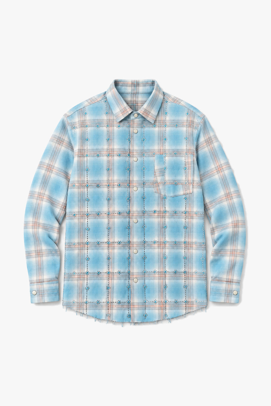 Chemise bas effiloché 27705 - bleu - Vue à plat sans mannequin
