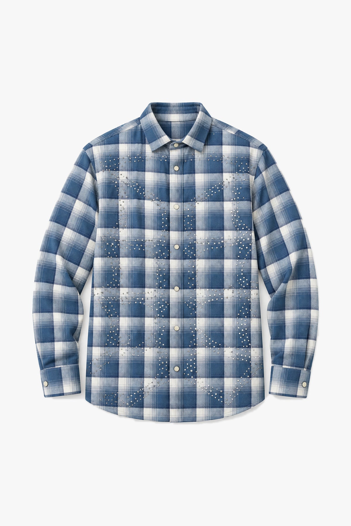 Chemise carreaux ornés 27706 - Marine - Vue à plat sans mannequin
