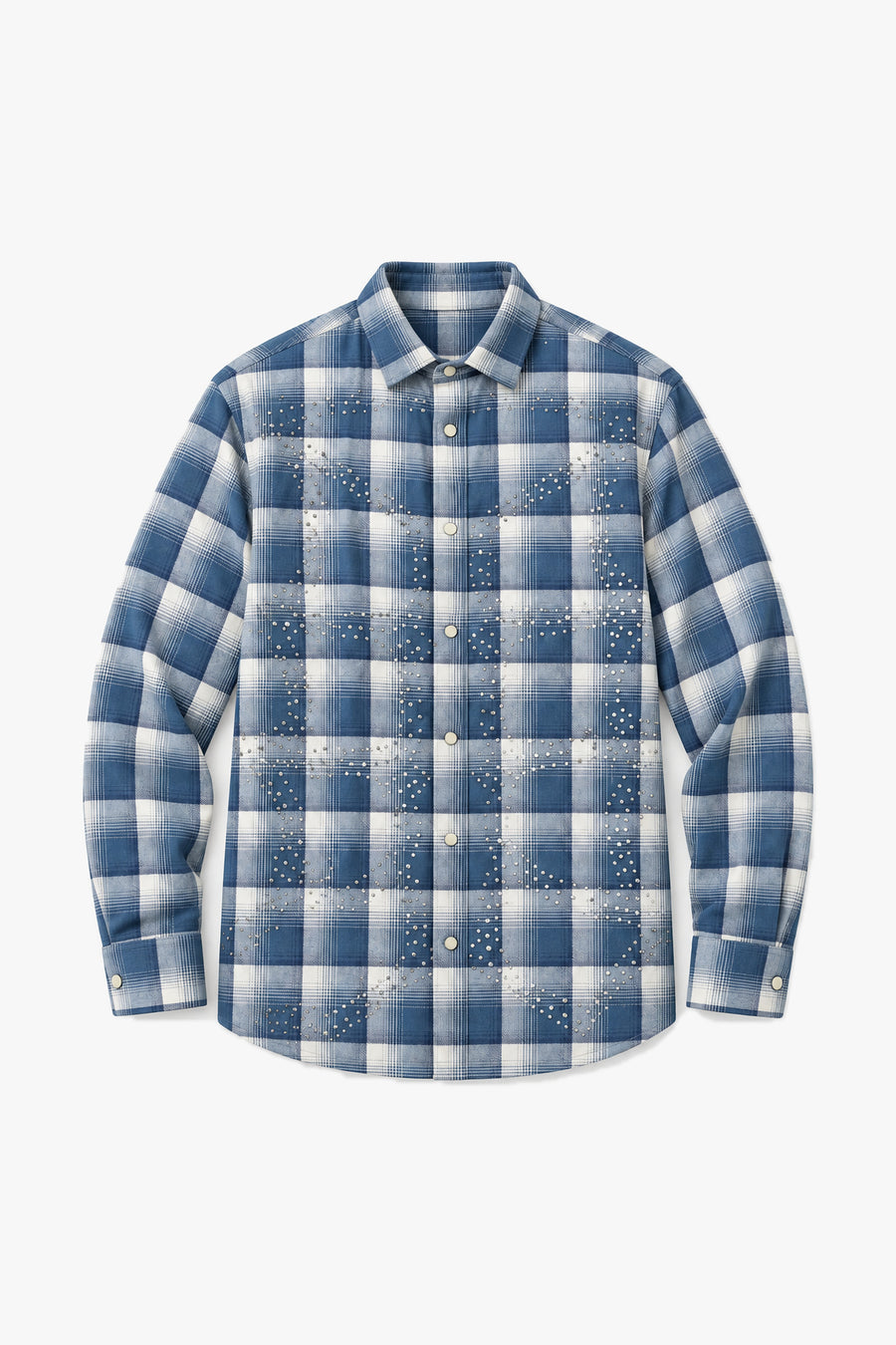 Chemise carreaux ornés 27706 - Marine - Vue à plat sans mannequin