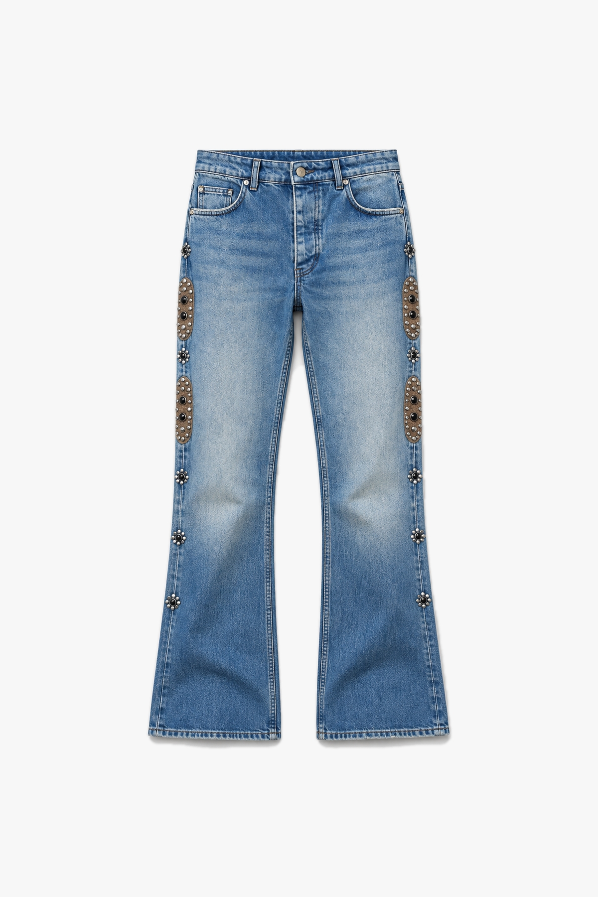 Jean flare détails latéraux FG 106 — Bleu — vue à plat