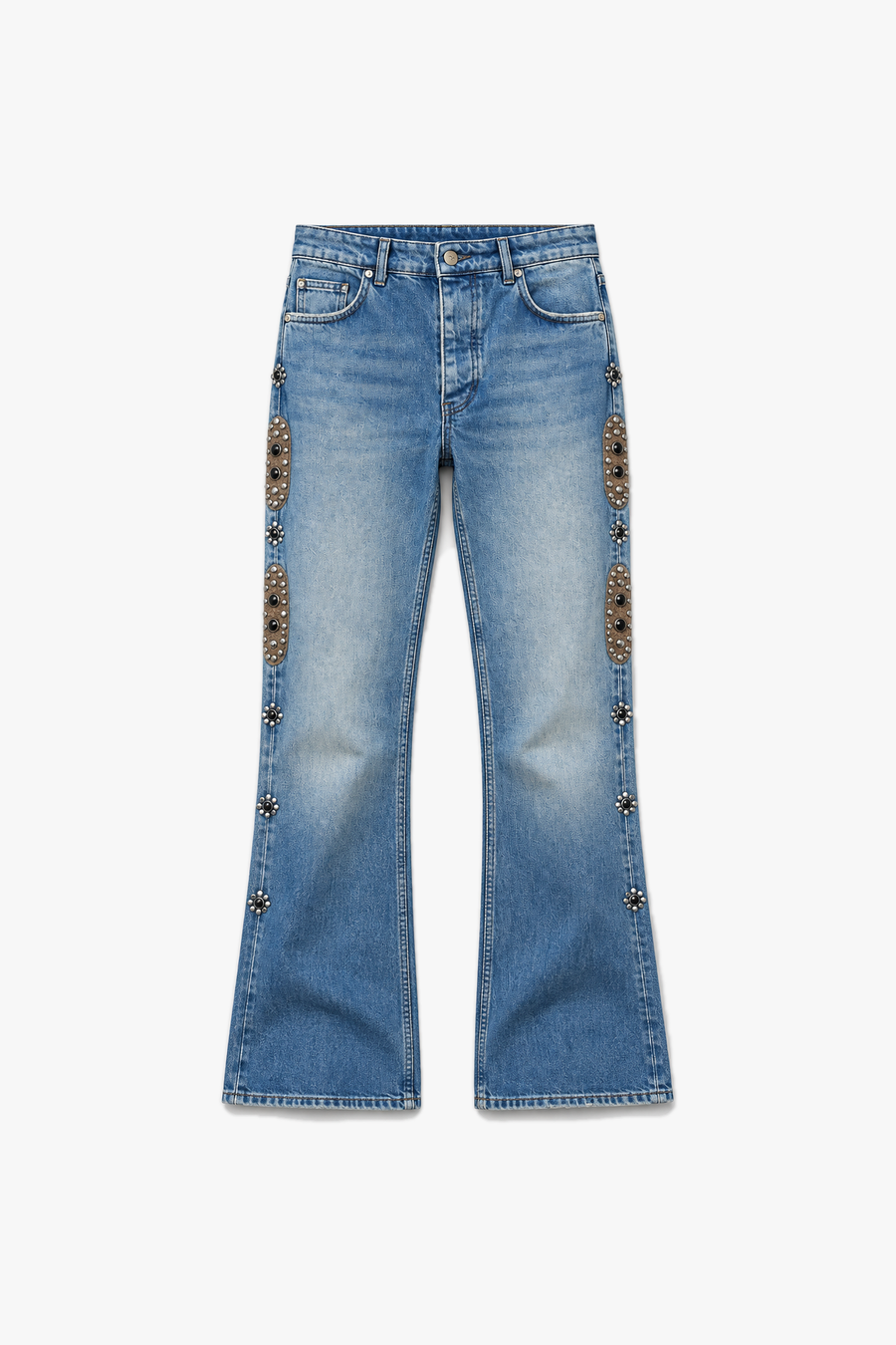 Jean flare détails latéraux FG 106 — Bleu — vue à plat