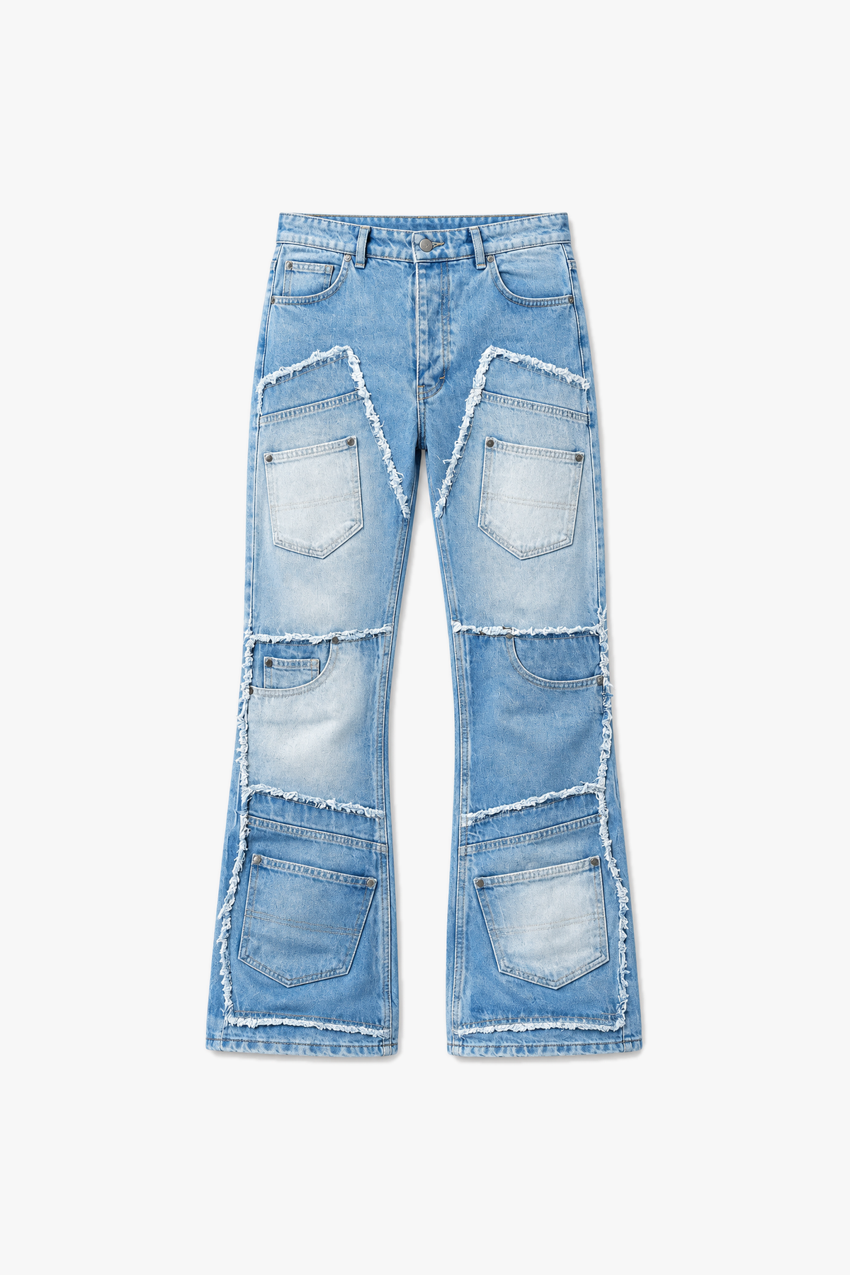 Jean flare patchwork FG 111 — Bleu Clair — vue à plat