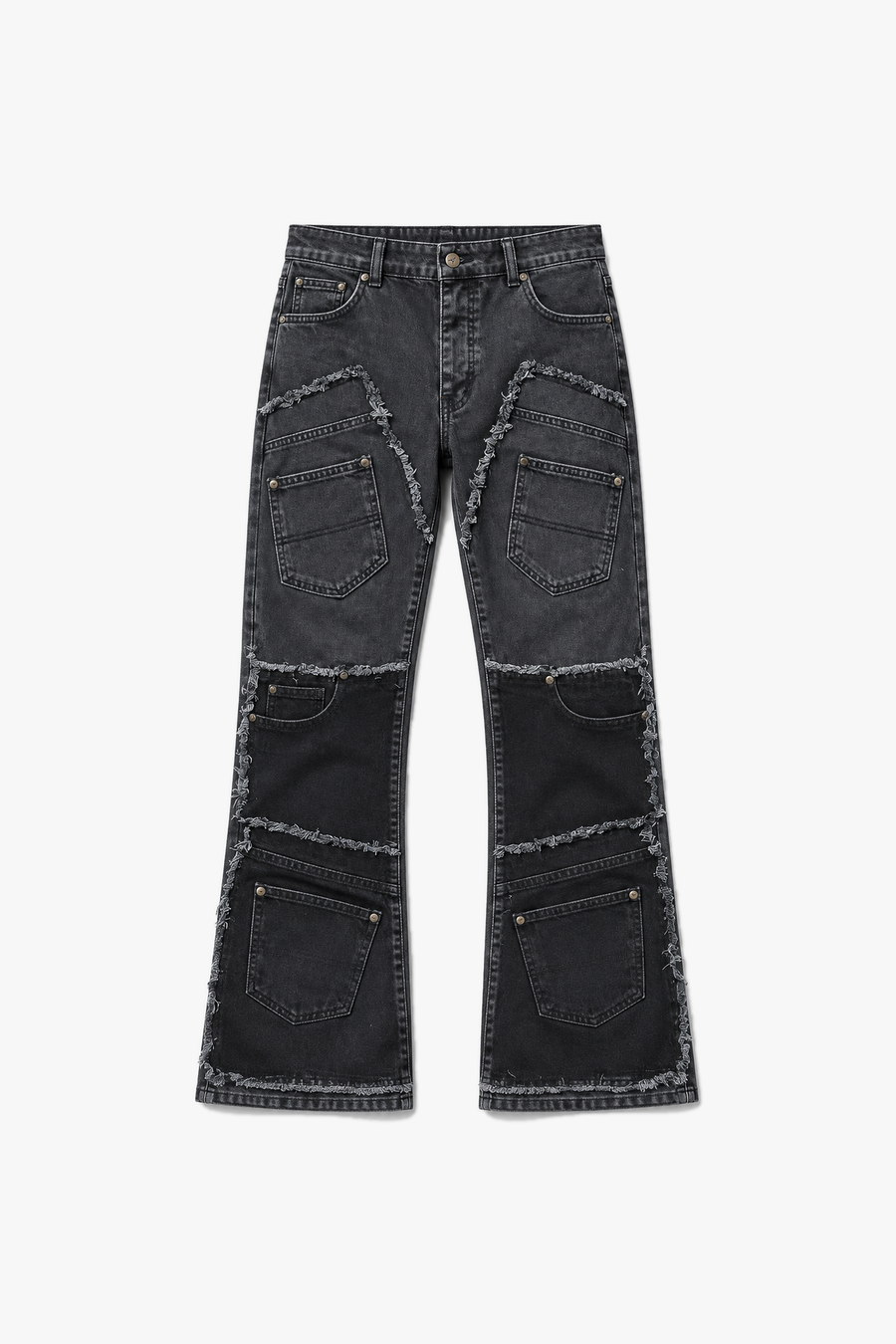 Jean flare patchwork FG 112 — Noir — vue à plat