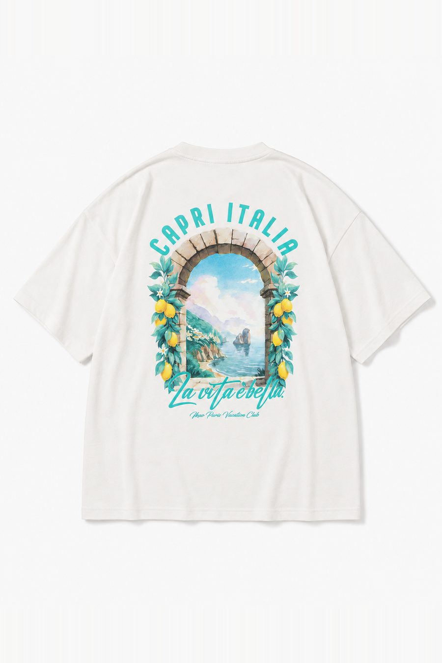 IKAO PARIS IPM163 Écru – t-shirt oversize, vue de dos sans mannequin sur fond clair