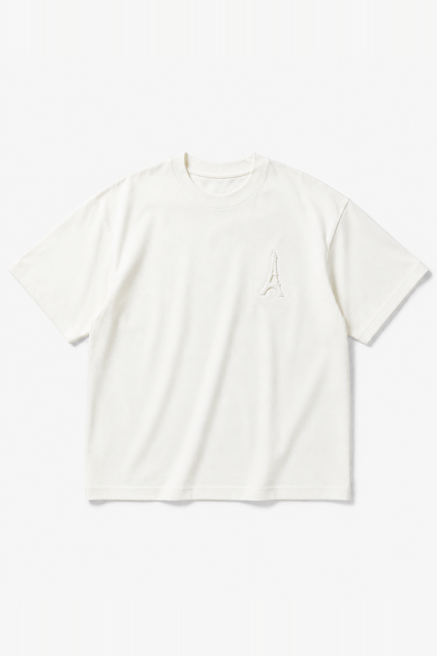 IKAO PARIS IPM227 Écru – t-shirt oversize, vue de face sans mannequin sur fond clair