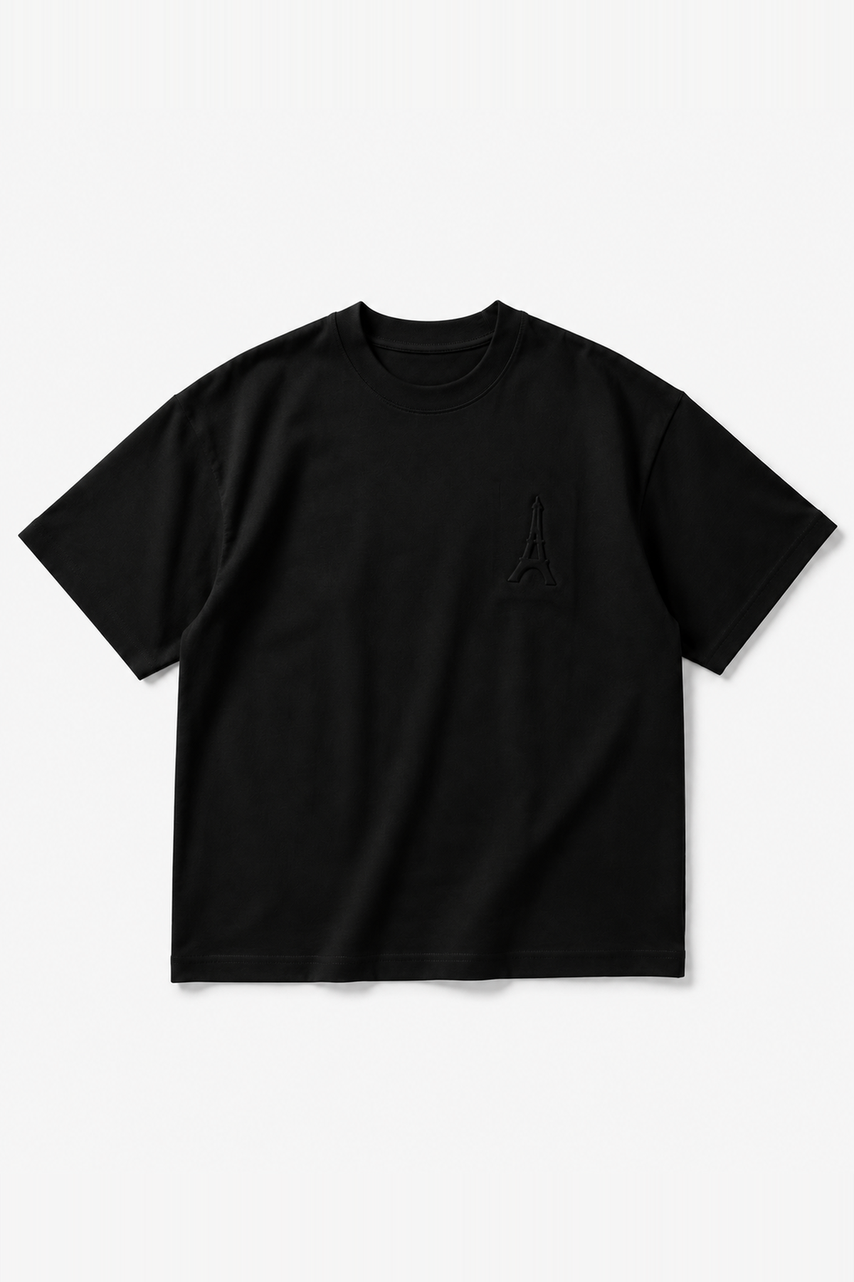 IKAO PARIS IPM227 Noir – t-shirt oversize, vue de face sans mannequin sur fond clair