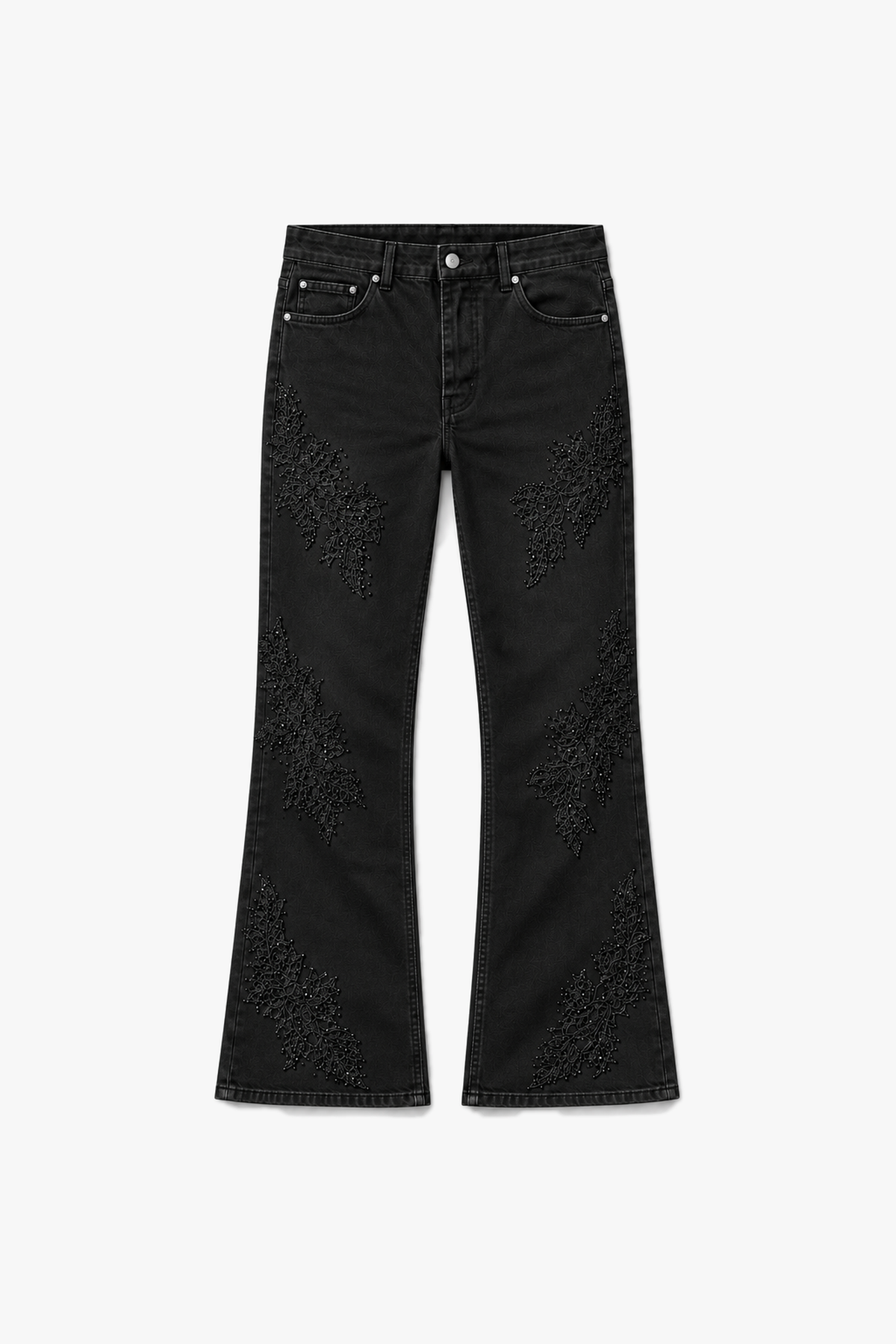 Jean flare brodé FG 107 - Noir - Vue à plat sans mannequin